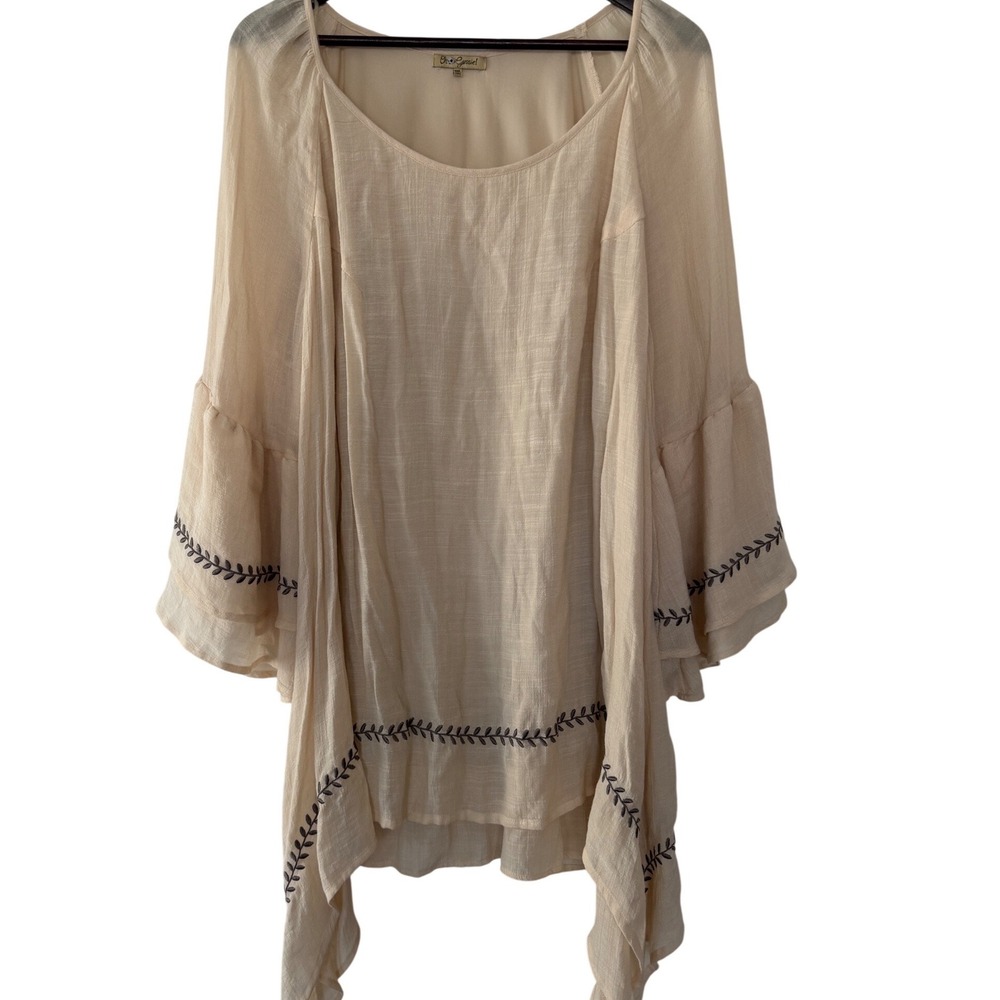 Embroidered Boho Bell Sleeve Handkerchief Hem Tunic Top Y2K Cottagecore romantic
